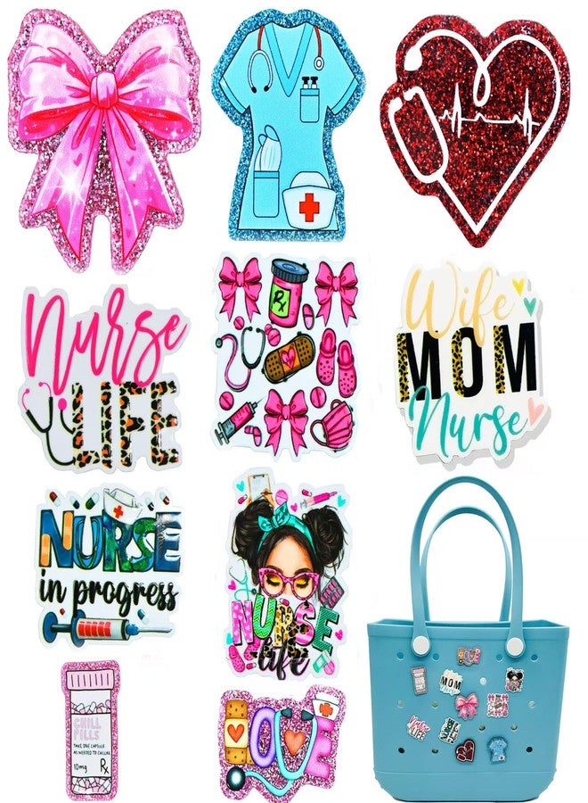 HYTYQDAFA 10PCS Nurse Life Charms for Bogg Bag Accessories, Cute Acrylic Medical Bag Charms with Sturdy Clips for Simply Southern Beach Totes Bag,Decoration Accessories for Nurse Girls Women - Image 1